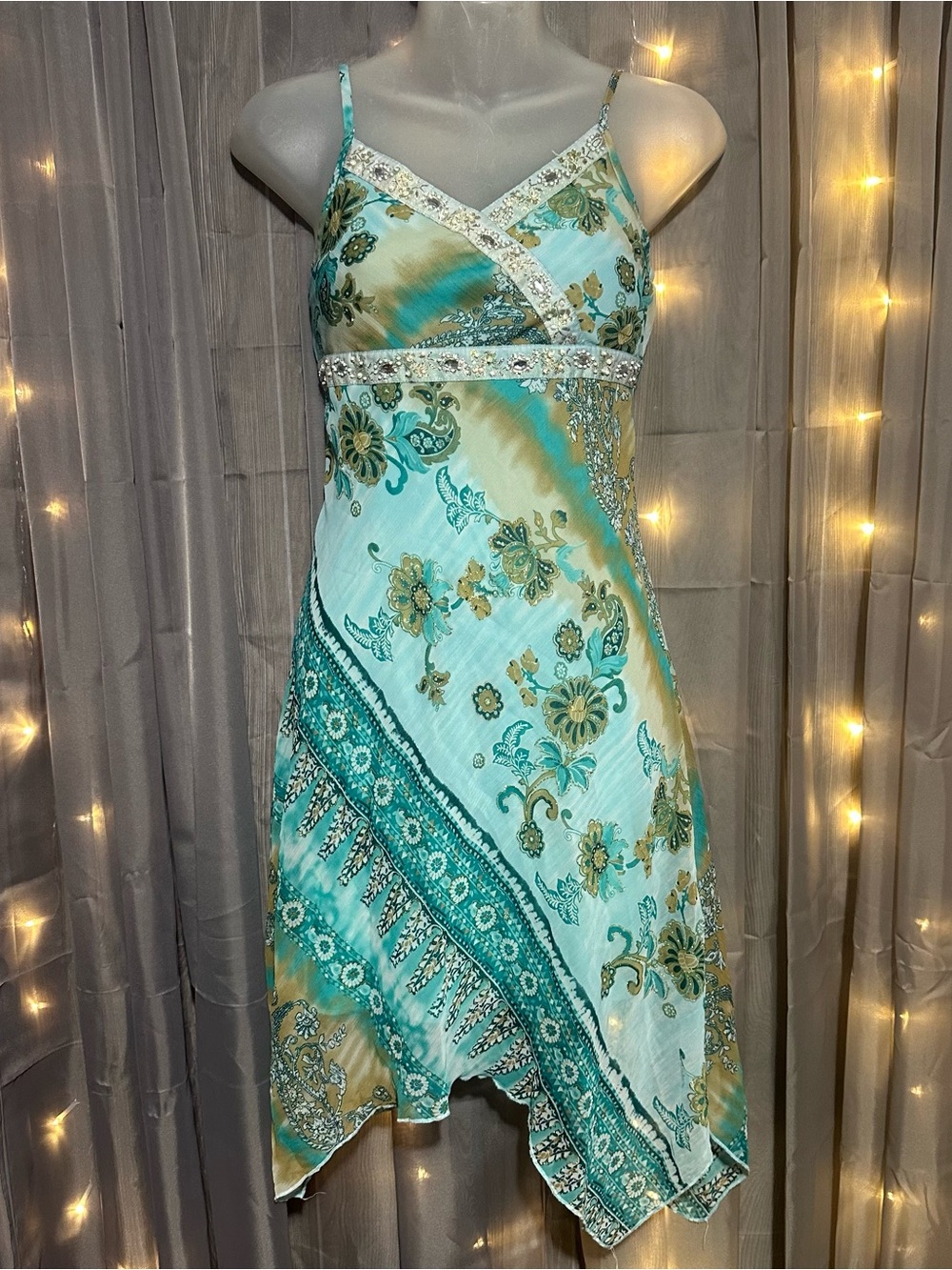 Limited Too beaded teal/brown whimsygoth fairycore dress Sz 12 girls